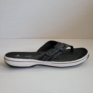 Clarks Cloudsteppers Breeze Sea Sandals 9 Black Flip Flop Comfort